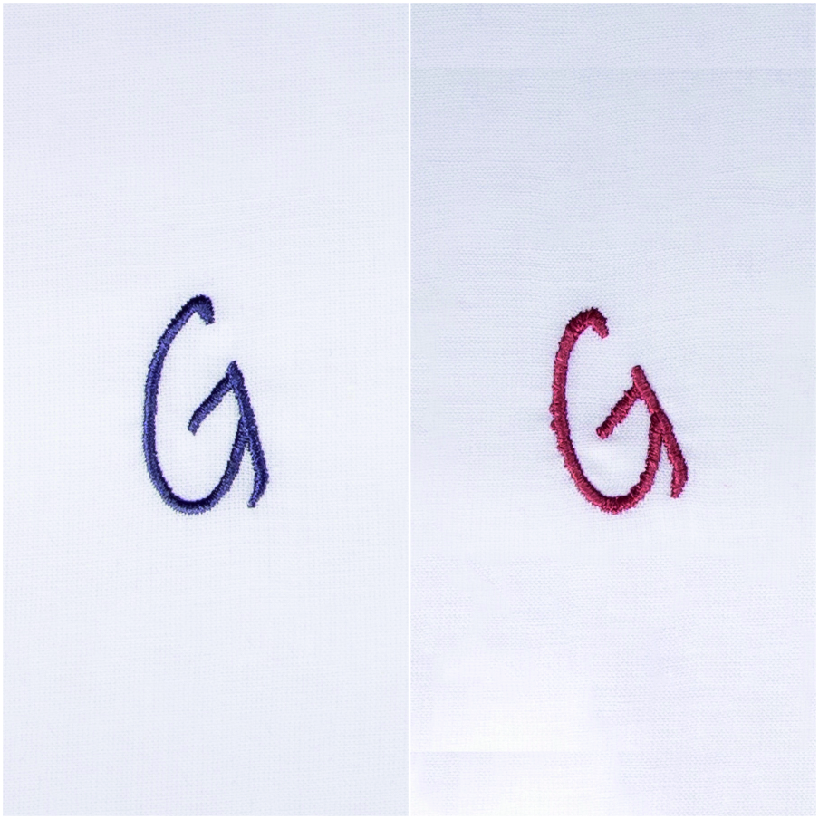 3 Stck Herren Stofftaschentücher mit Monogramm bestickt - mit farbigem Rand und Satinstreifen 100% Baumwolle