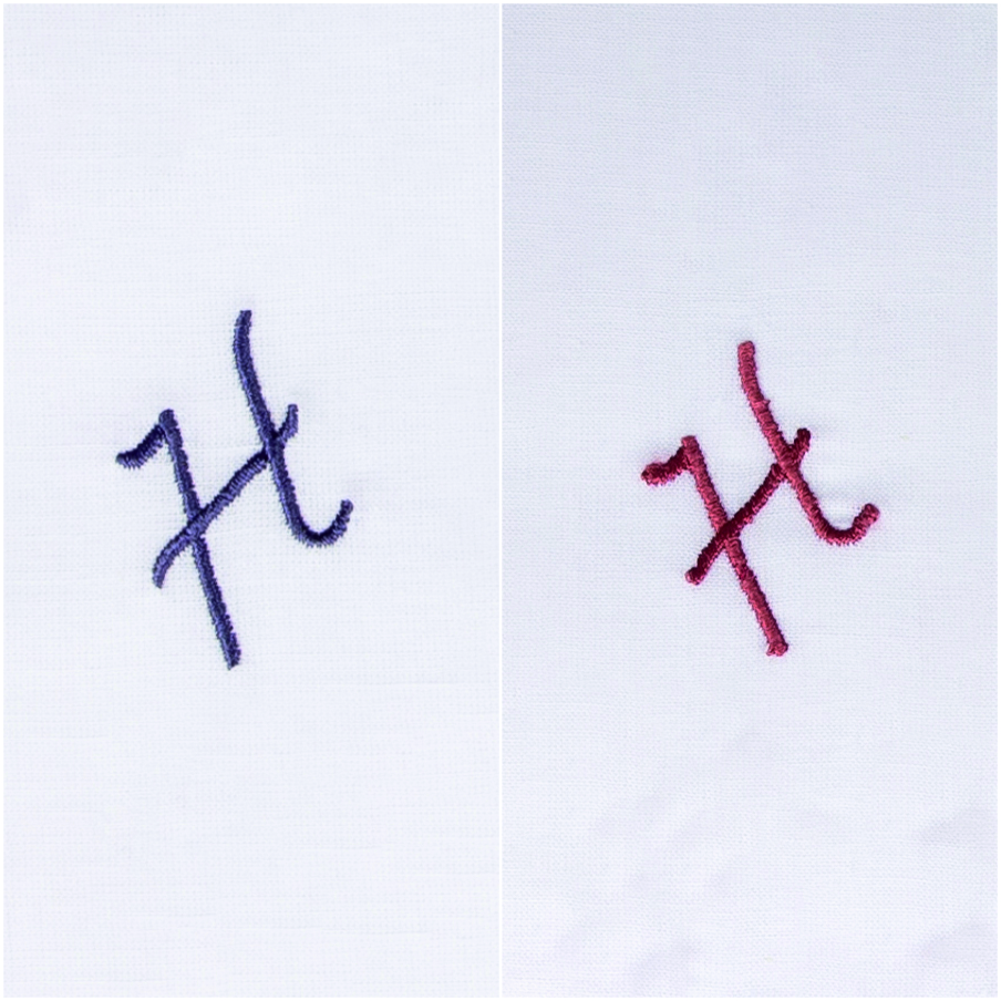 3 Stck Herren Stofftaschentücher mit Monogramm bestickt - mit farbigem Rand und Satinstreifen 100% Baumwolle