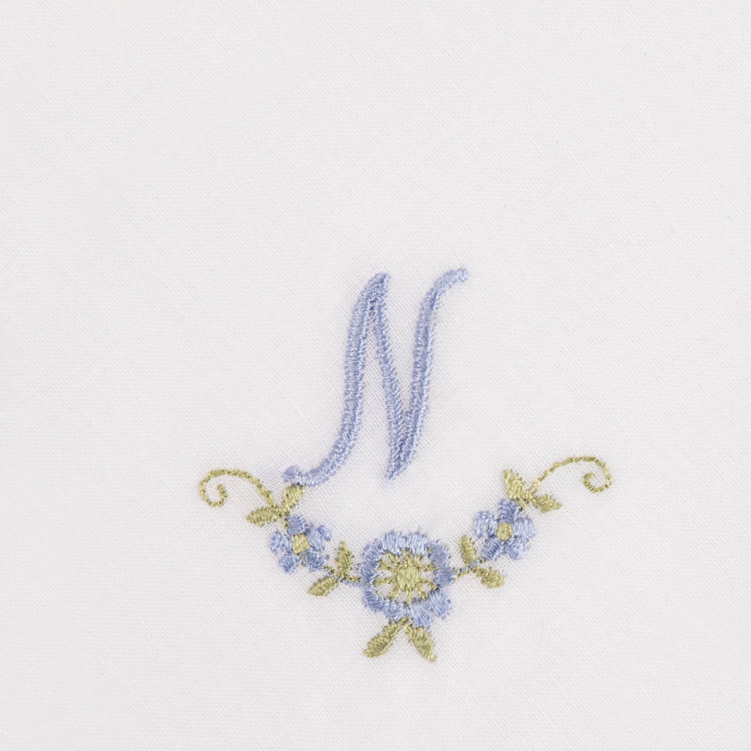 3 Stck Damen-Stofftaschentücher mit Monogramm bestickt - weisses Taschentuch mit blauen Stick