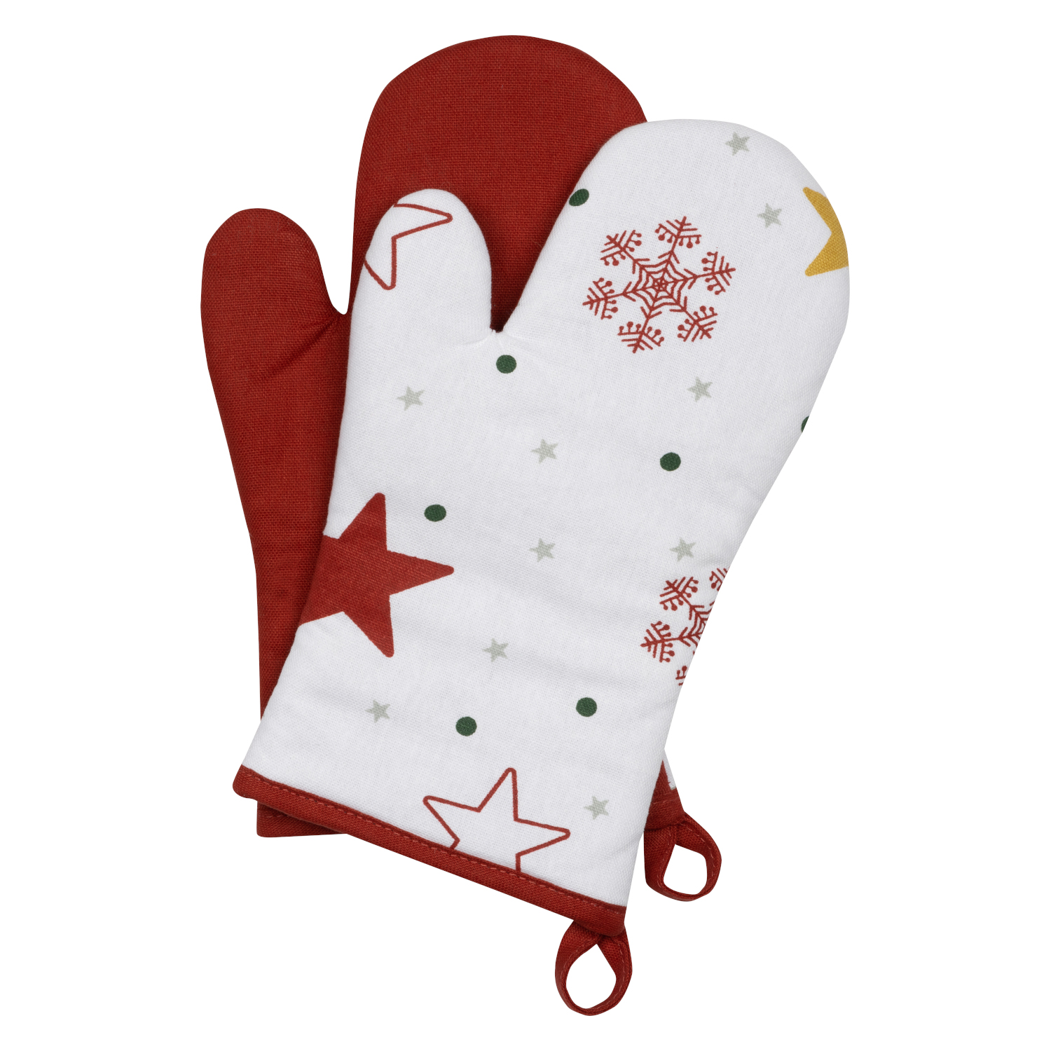 2er Pack Backhandschuhe (PSA) mit Sterne, Schneeflocken & Punkten, hitzebeständig - Stuco - X-Mas Edition Wintertime