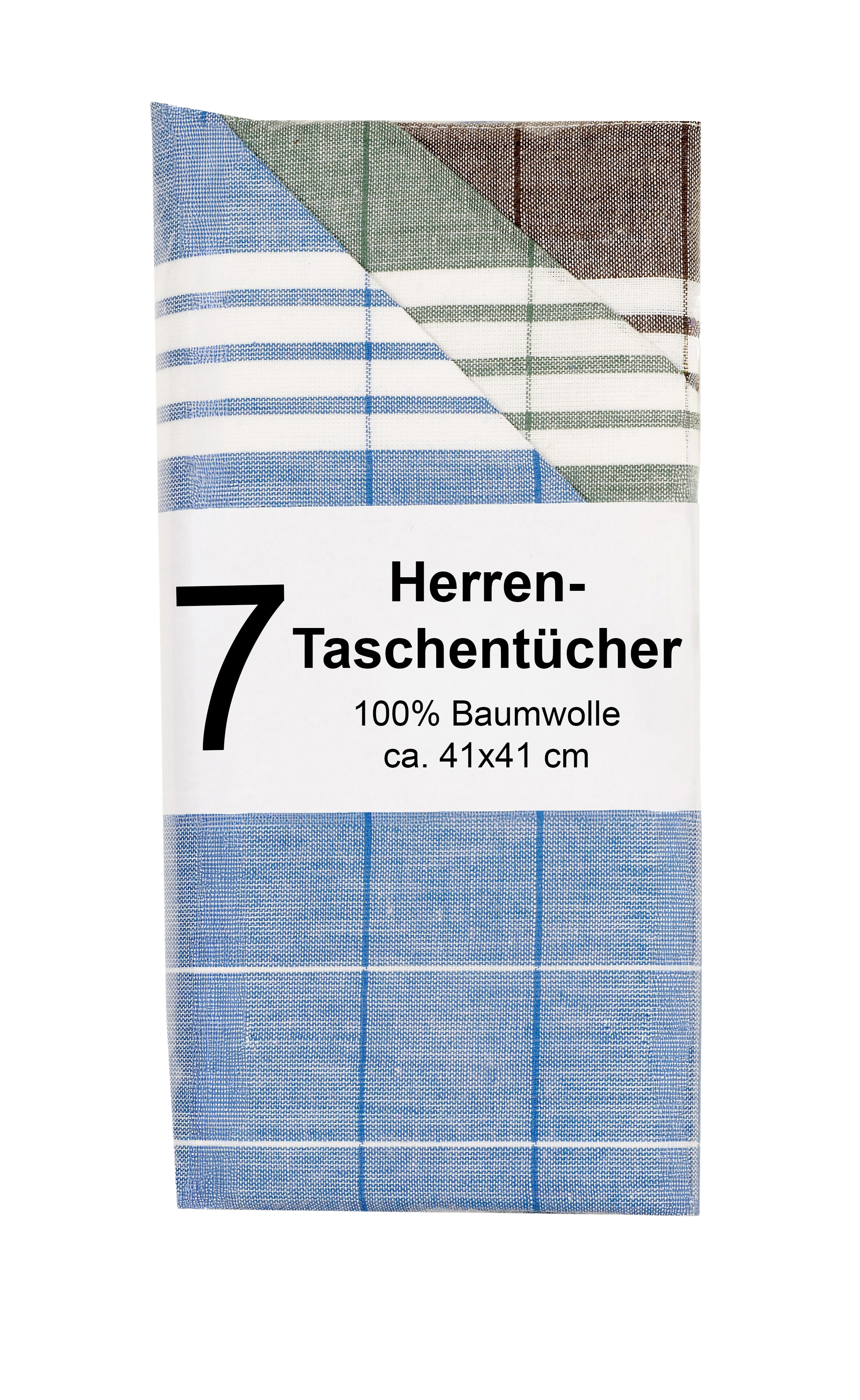 klassische Arbeitstaschentücher aus Baumwolle für Herren im 7er Set, sortiert in den Farben blau, braun & grün - Stuco - 
