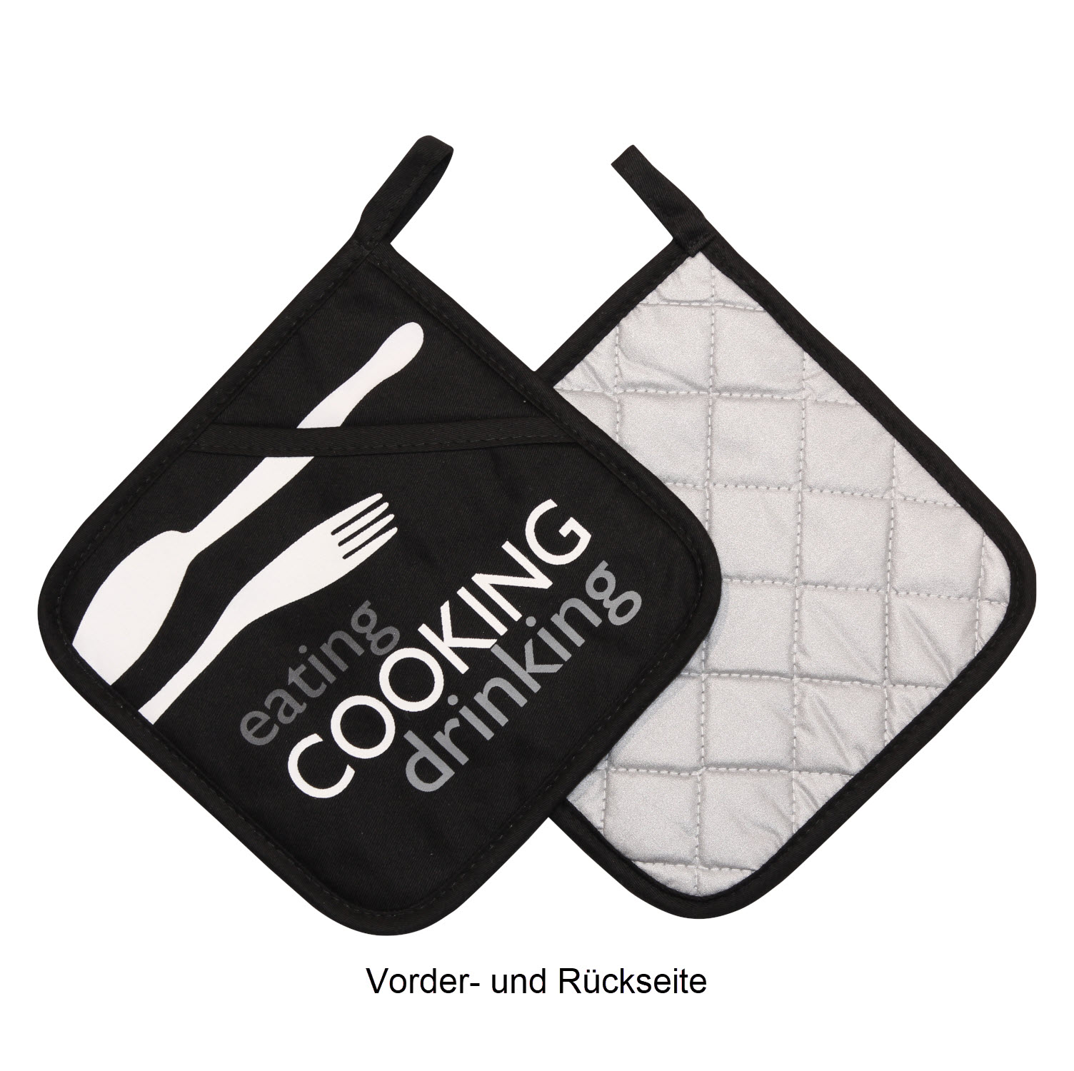 3-teiliges Topflappen & Ofenhandschuh Set - Newspaper schwarz 3-teiliges Topflappen & Ofenhandschuh Set - Newspaper schwarz