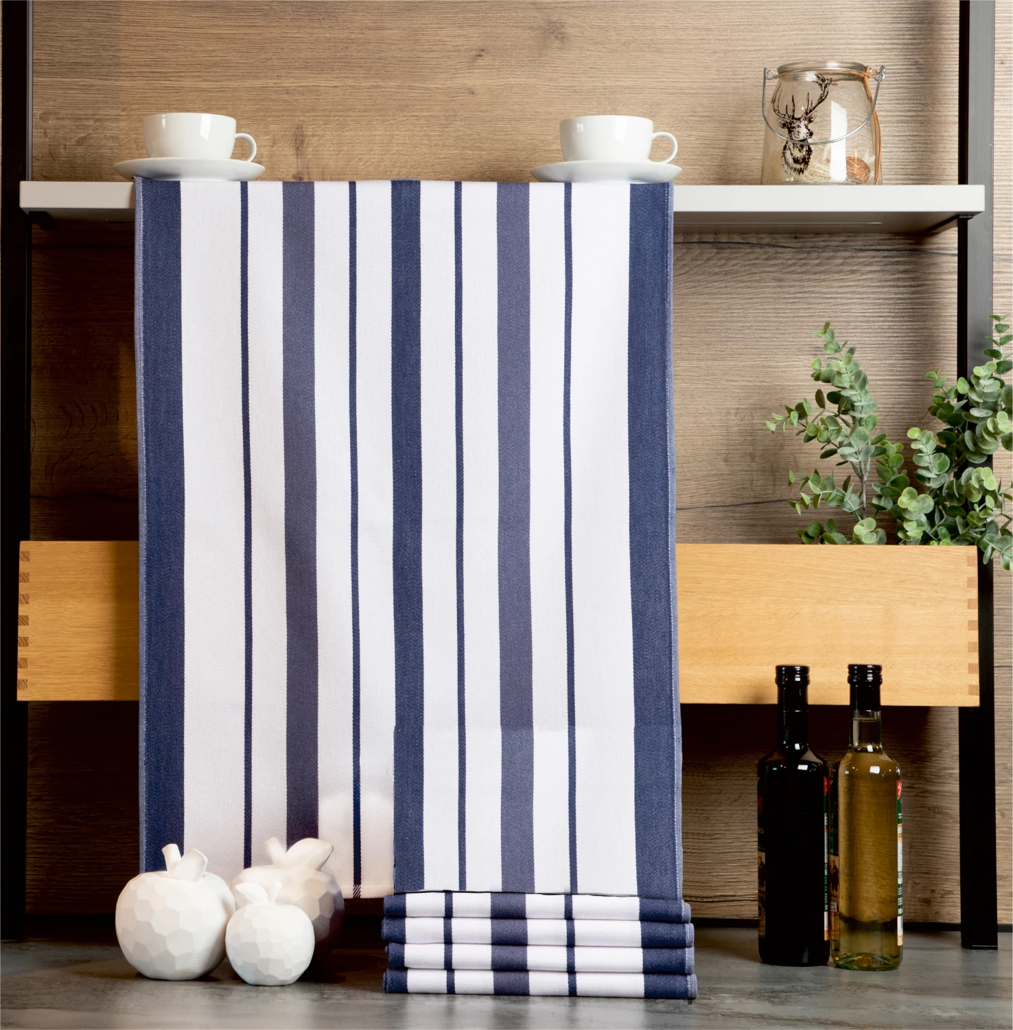 blau/weiß gestreifte Geschirrtücher im 5er Pack aus reiner Baumwolle, ca. 50x70 cm