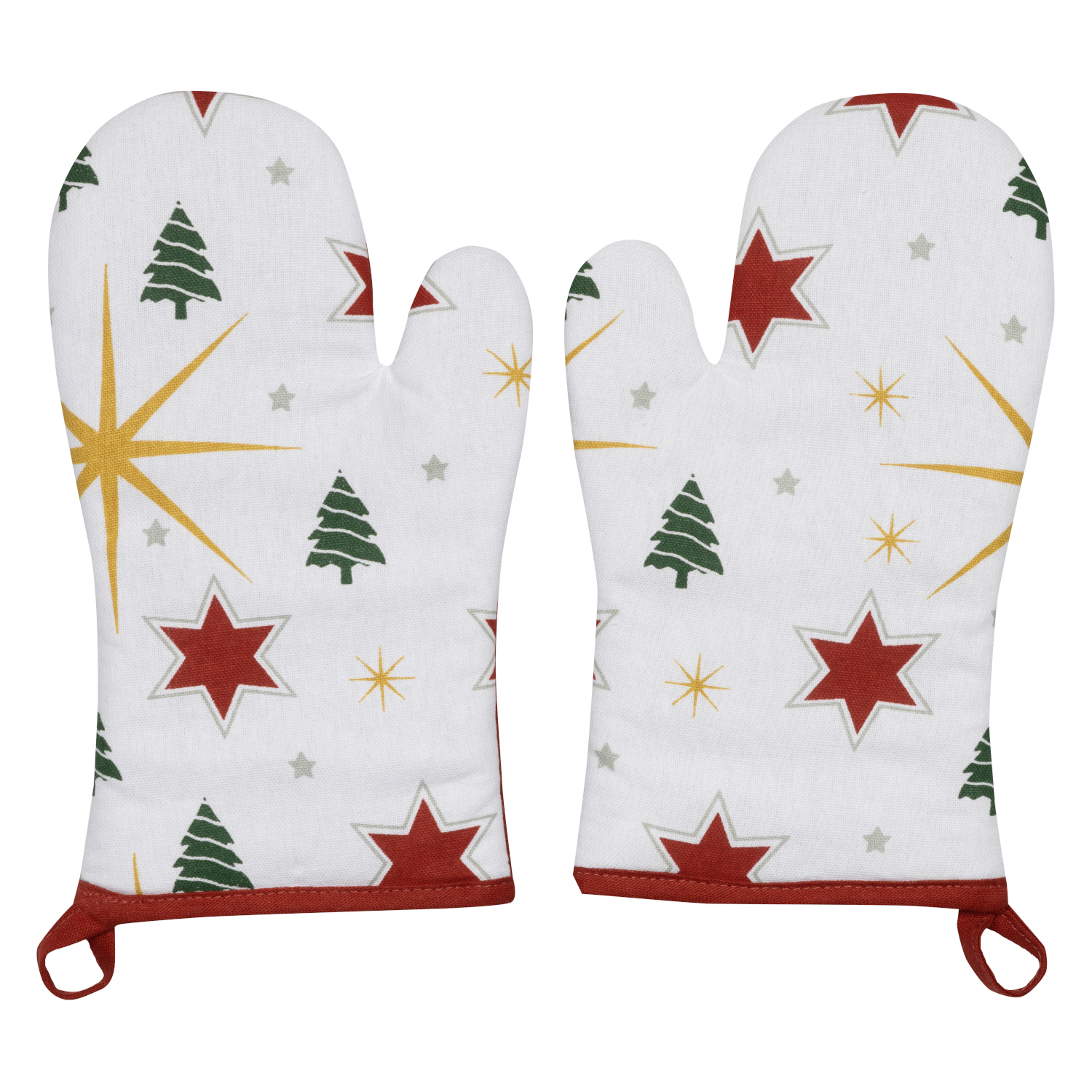 2er Set weihnachtliche Backhandschuhe (PSA)  aus 100% Baumwolle, hitzebeständig mit Aufhänger - Stuco - X-Mas Edition, X-Mas Tree