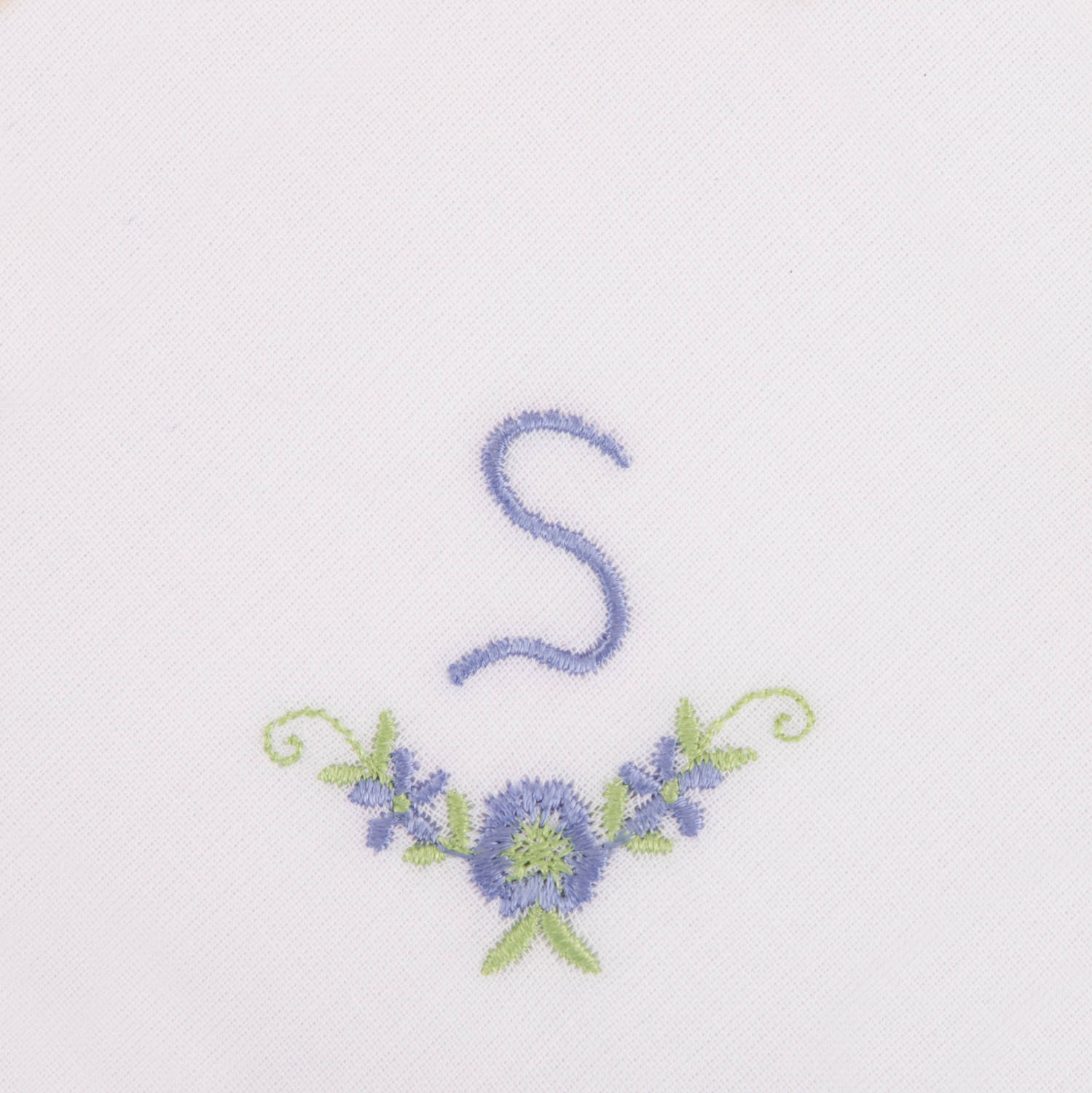 3 Stck Damen-Stofftaschentücher mit Monogramm bestickt - weisses Taschentuch mit blauen Stick