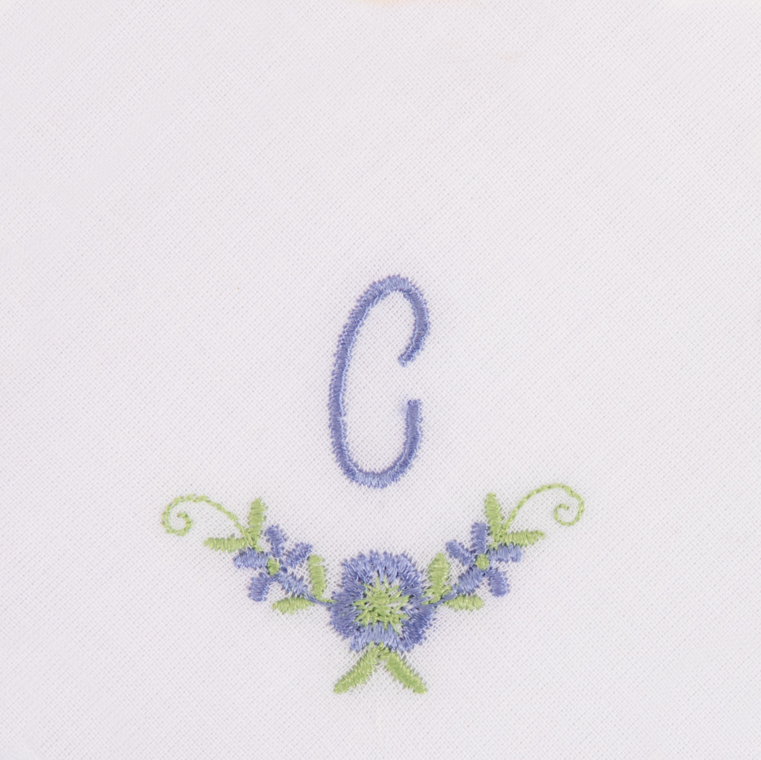 3 Stck Damen-Stofftaschentücher mit Monogramm bestickt - weisses Taschentuch mit blauen Stick