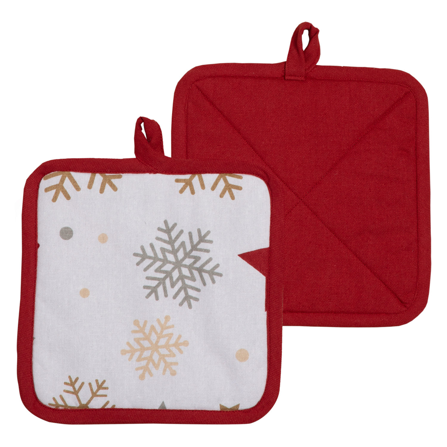 winterliche Topflappen als 2er Set, Motiv Schneeflocken und Punkte, aus 100% Baumwolle mit Aufhänger - Stuco - Stardust (Küchengreifhilfe) winterliche Topflappen als 2er Set, Motiv Schneeflocken und Punkte, aus 100% Baumwolle mit Aufhänger - Stuco - Stardust (Küchengreifhilfe)