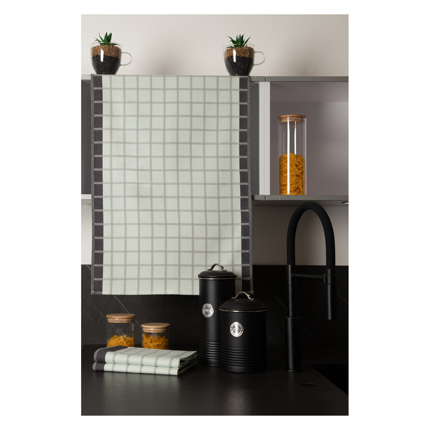Geschirrtücher 3er Pack - Design Karo-Streifen mint 