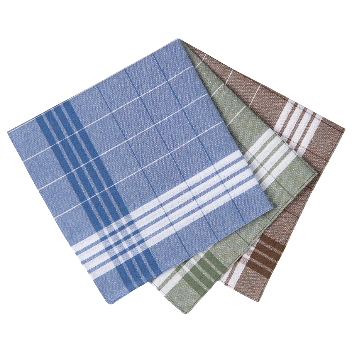 klassische Arbeitstaschentücher aus Baumwolle für Herren im 7er Set, sortiert in den Farben blau, braun & grün - Stuco - 