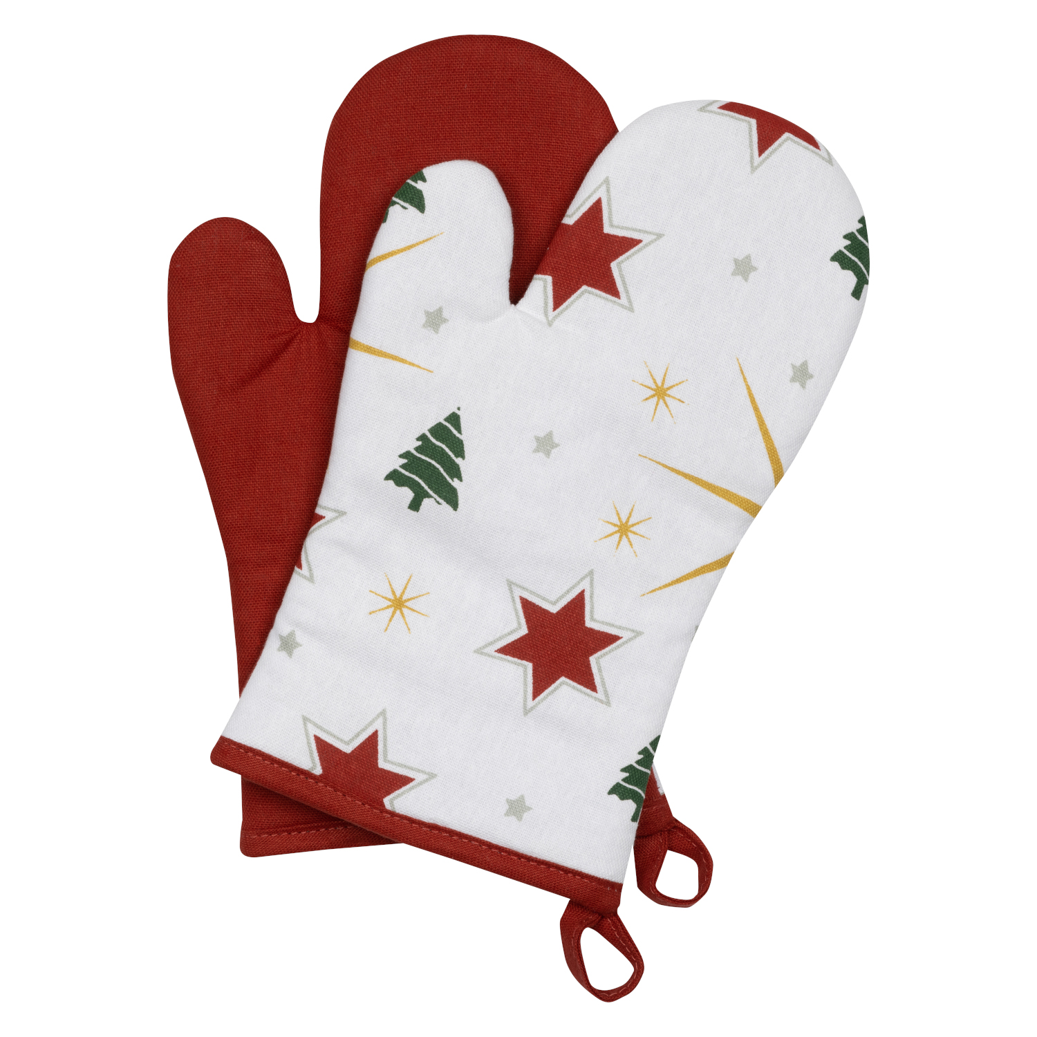2er Set weihnachtliche Backhandschuhe (PSA)  aus 100% Baumwolle, hitzebeständig mit Aufhänger - Stuco - X-Mas Edition, X-Mas Tree