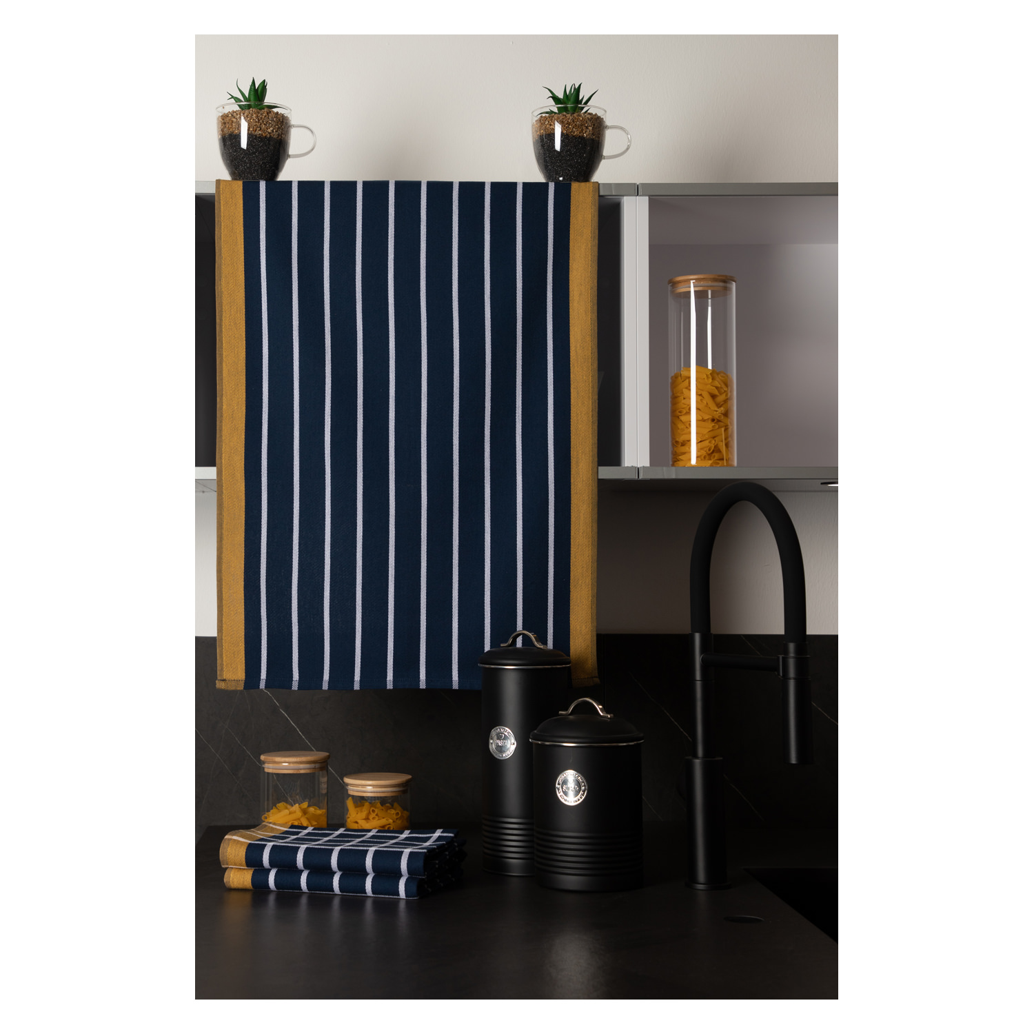 Geschirrtücher 3er Pack - Design Streifen-Karo marine