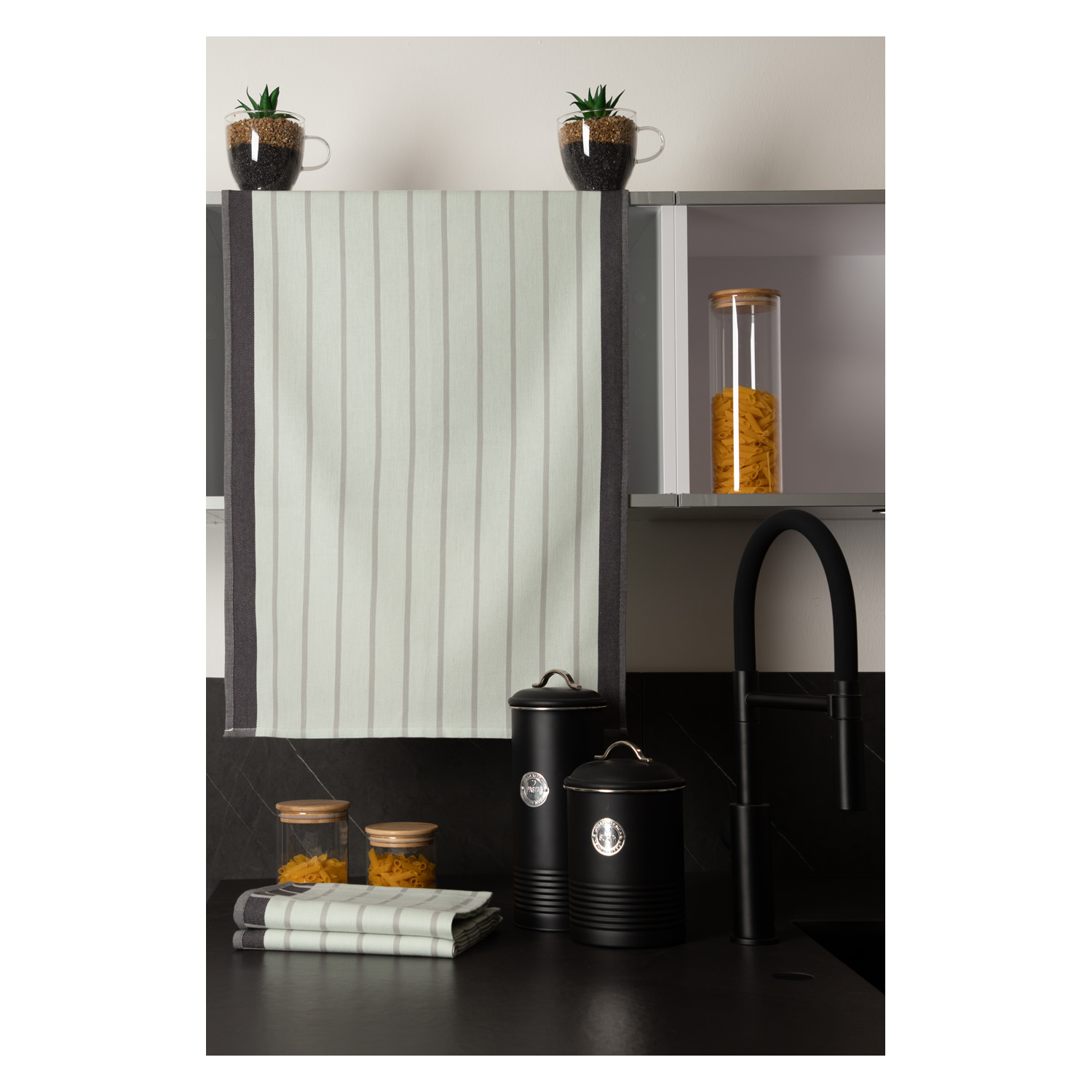 Geschirrtücher 3er Pack - Design Streifen-Karo mint
